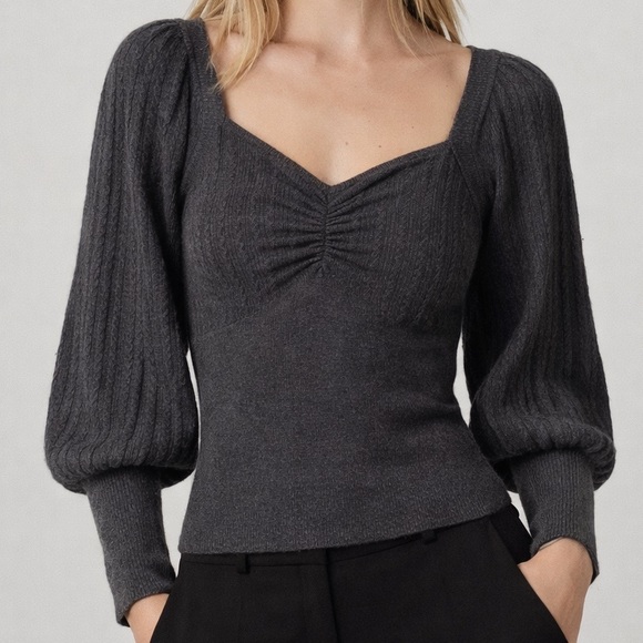 Sandro Paris Tops - Sandro Paris Sweetheart Neck Wool Blend Cropped Knit Top Gray Medium